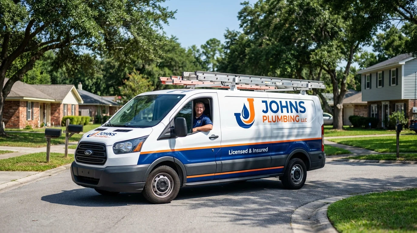 Johns Plumbing LLC service van in East Quogue, NY