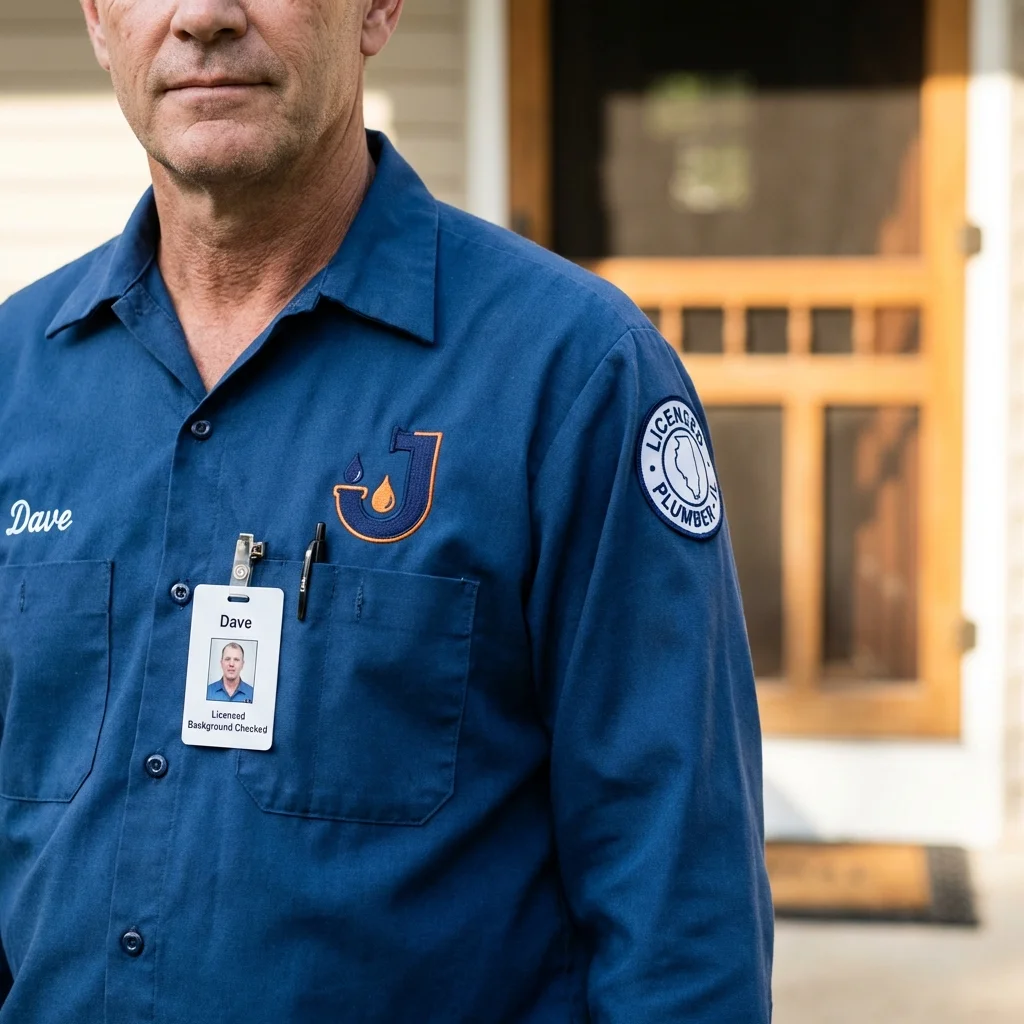 Licensed plumber showing ID badge in East Quogue, NY