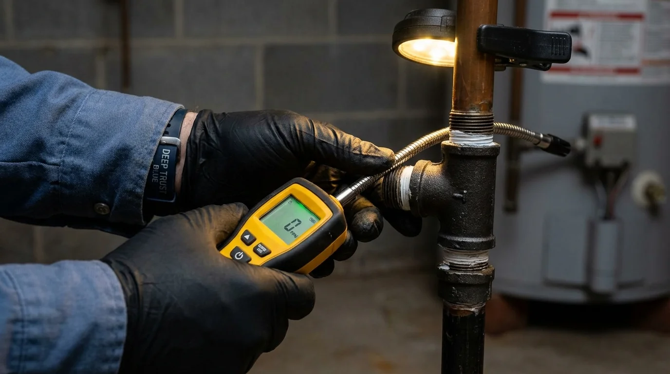Gas leak detection with electronic sniffer by Johns Plumbing LLC in East Quogue