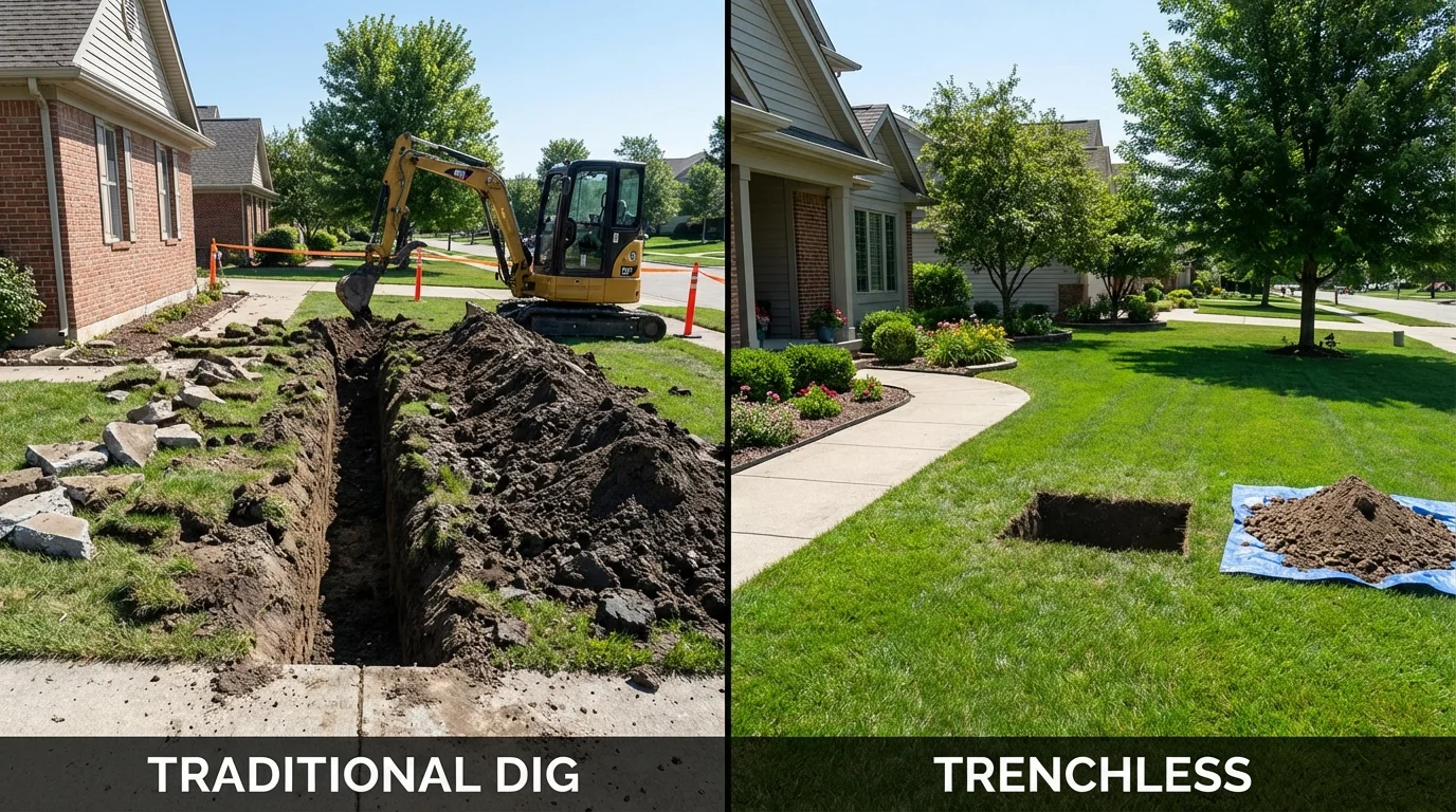 Trenchless sewer repair with minimal yard damage versus traditional excavation in East Quogue, NY